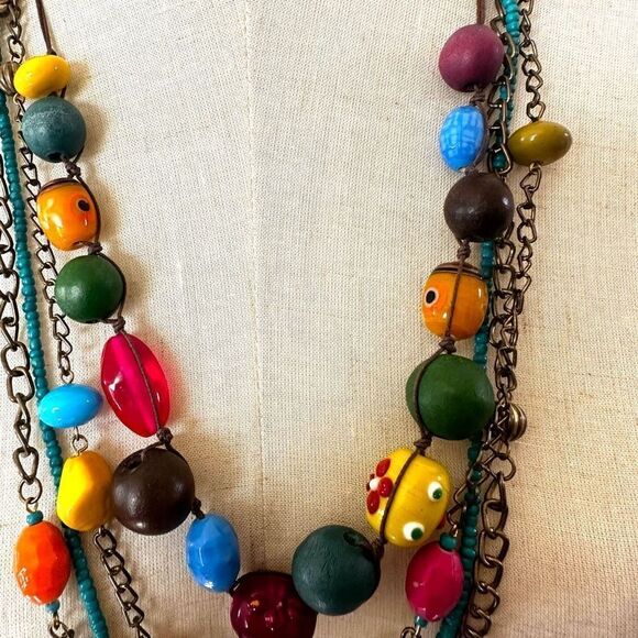 Colorful beaded multi strand long necklace - Picture 2 of 14
